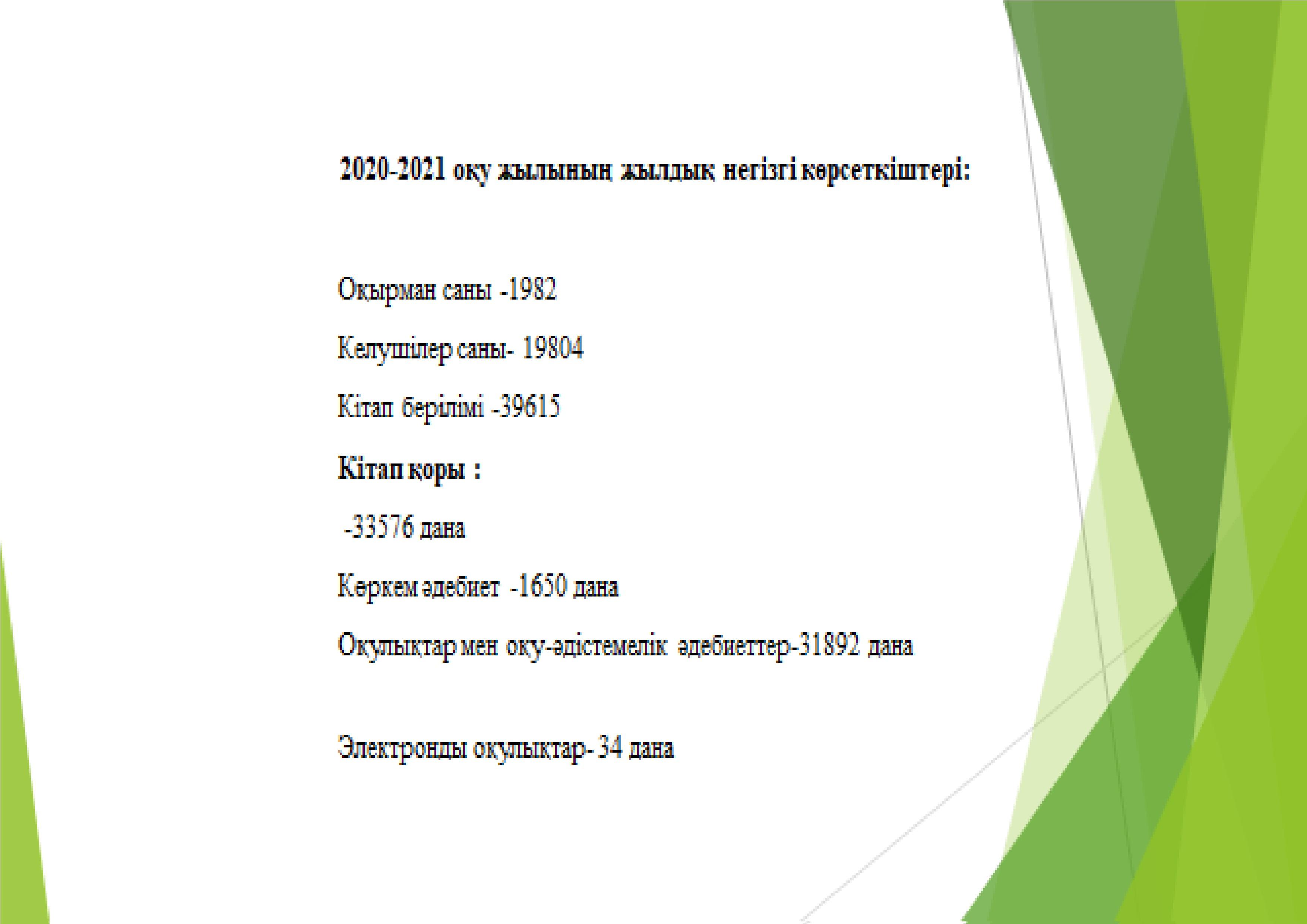 2020-2021 оқу жылының жылдық негізгі көрсеткіштері